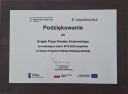 Podziękowanie dla Urzędu Pracy Powiatu Krakowskiego za realizację w latach 2015-2022 projektów w ramach Programu Wiedza Edukacja Rozwój