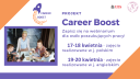 Plakat informacyjny projektu Career Boost. Zapisz się na webinarium dla osób poszukujących pracy. 17-18 kwietnia - zajęcia w języku polskim. 19-20 kwietnia - zajęcia w języku angielskim.