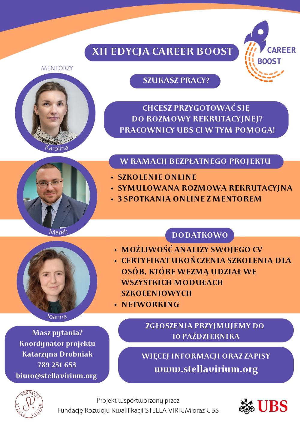 Obraz przedstawia logo oraz plakat projektu Career Boost.