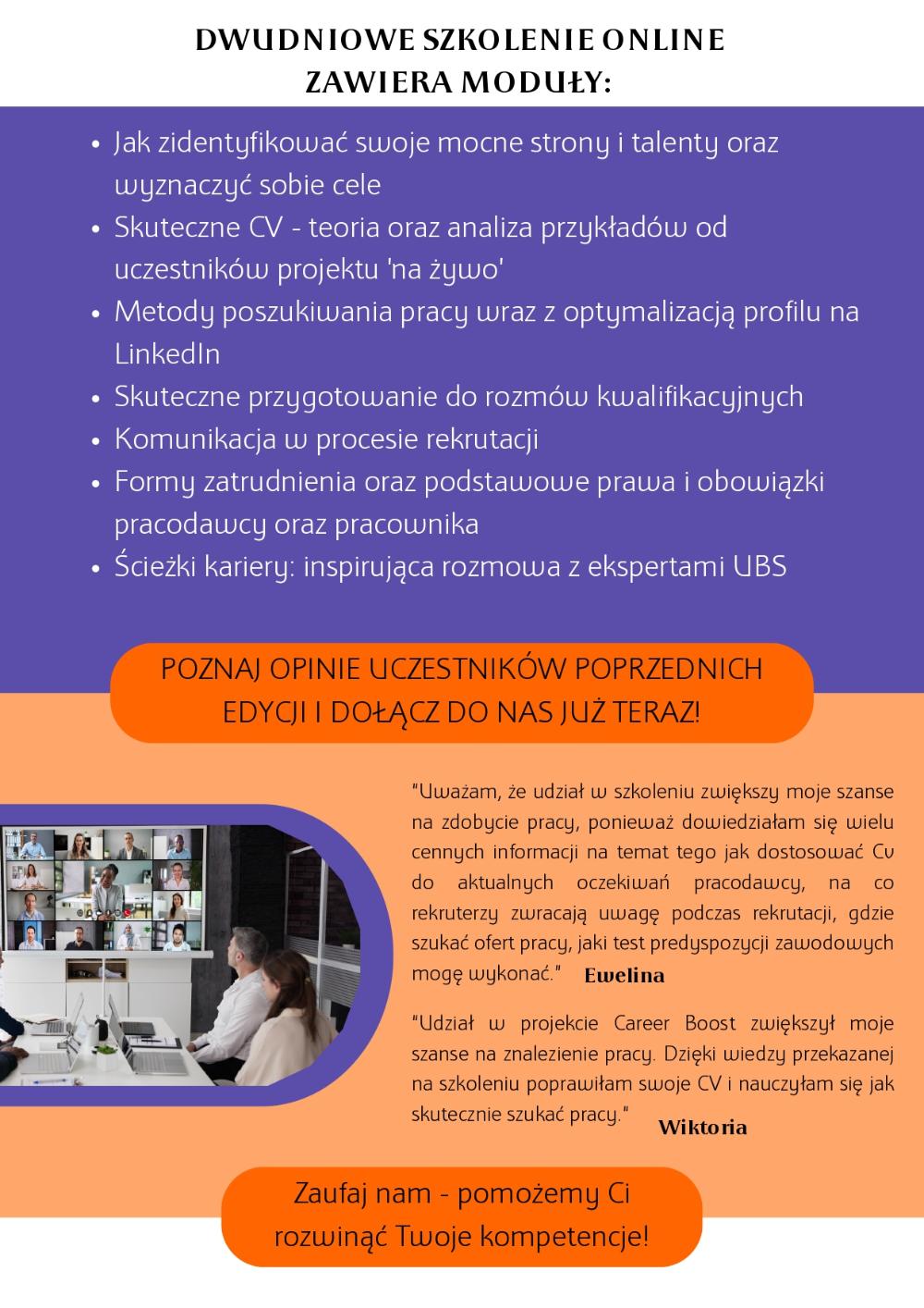 Obraz przedstawia logo oraz plakat projektu Career Boost.