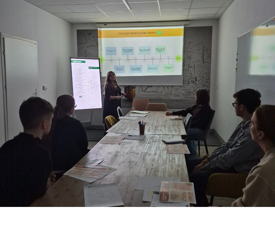 Obraz przedstawia uczestników warsztatów Jak i gdzie szukać pracy, w punkcie ekspress praca.